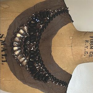 Black and Gold Beaded Mesh Applique